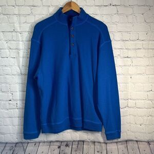 Tommy Bahama Men’s Blue Long Sleeve Quarter Button Mock Collar Sweater size L